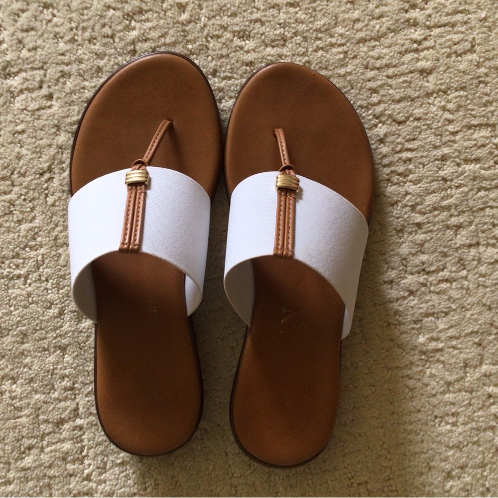 Italian Shoemakers White and Brown Sandals with Tassel Detail
